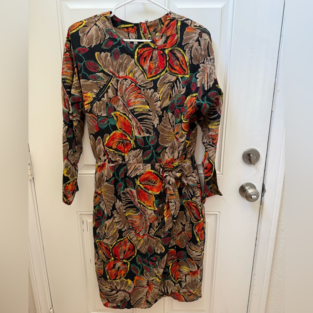 Vintage Dennis Goldsmith Orange Brown Long Sleeve Wrap Dress